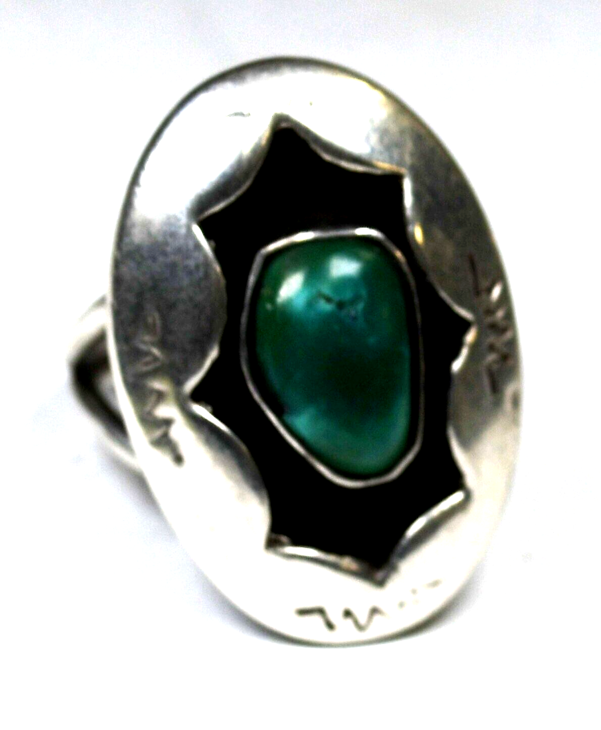 Sterling Silver Green Turquoise Shadow Box Ring 28mm Size 6.5