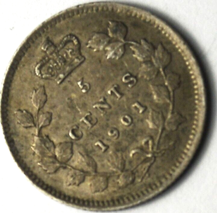 1901 Canada 5c Five Cents Silver Coin Half Dime KM# 2 XF