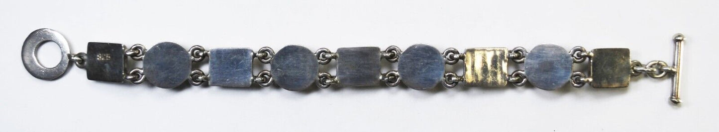 Sterling Silver Black Onyx Square Circle Toggle Bracelet 12mm 8"