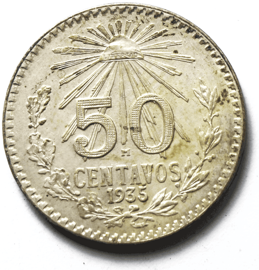 1935 Mexico Estados Unidos Mexicanos Fifty Centavos 50c Silver Coin KM#447