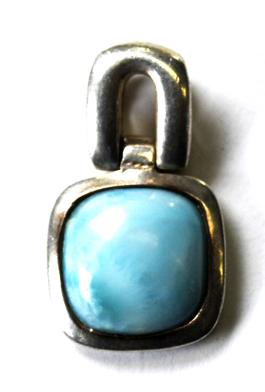 Sterling Silver Larimar Rounded Square Thick Bale Pendant 25mm x 15mm