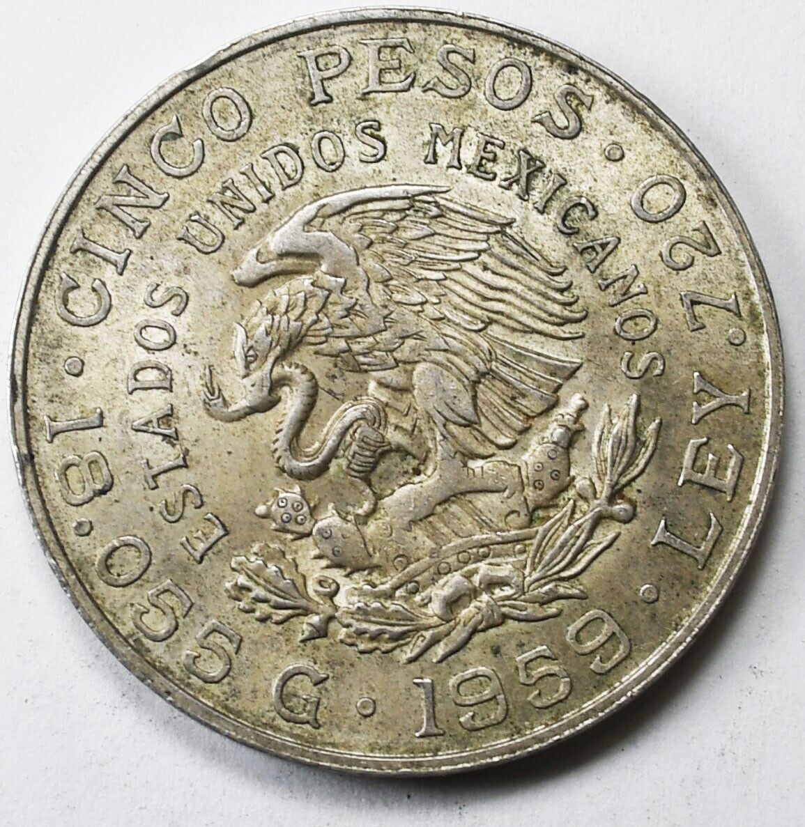 1959 Mexico Estados Unidos Mexicanos 5 Five Pesos Silver Coin KM#471