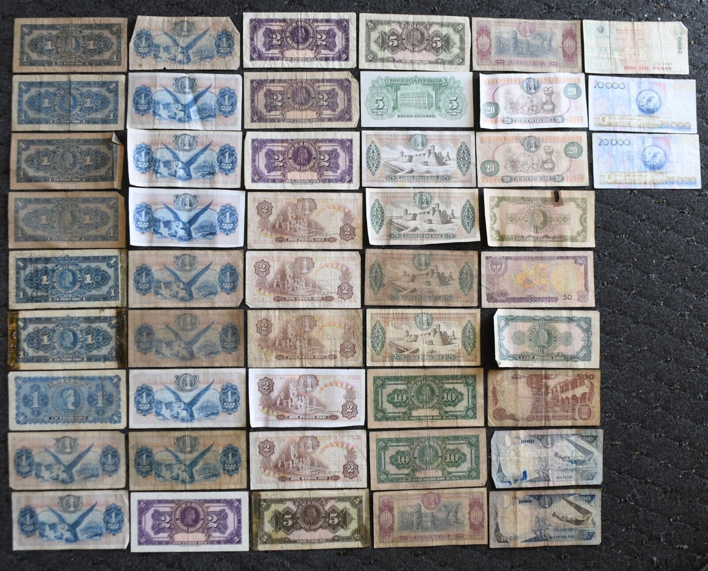 48 Republic of Colombia Banknotes 1 2 5 10 20 50 500 1,000 Pesos Oro 20,000