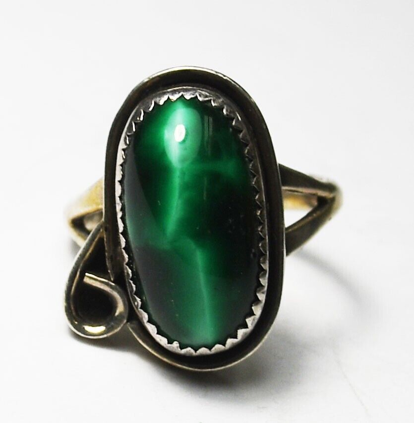 Sterling Silver Malachite Solitaire Ring 20mm Size 6