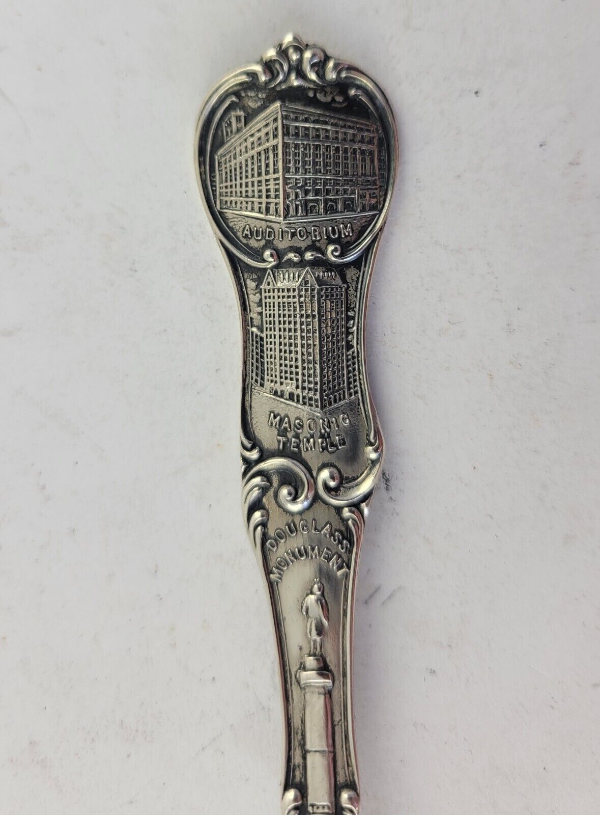 Masonic Temple Fort Dearborn 5 1/2" Sterling Souvenir Spoon .67oz Chicago