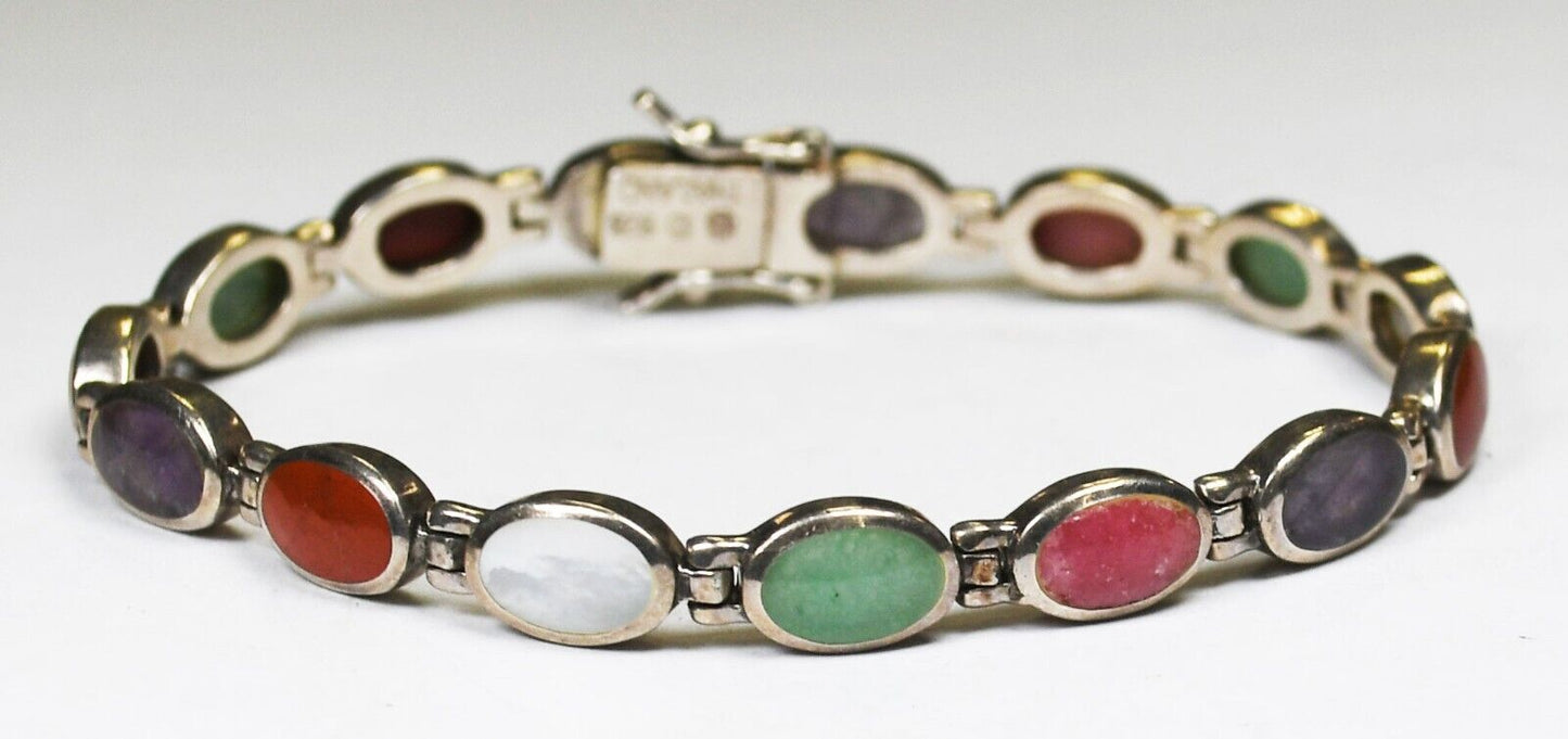 Sterling Silver SU Thailand Multi Stone Bracelet 6mm 7"