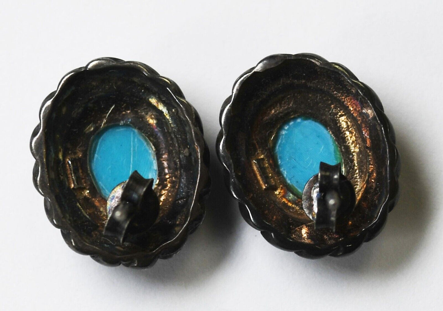 Sterling Silver Oval Turquoise Earrings 18mm x 15mm