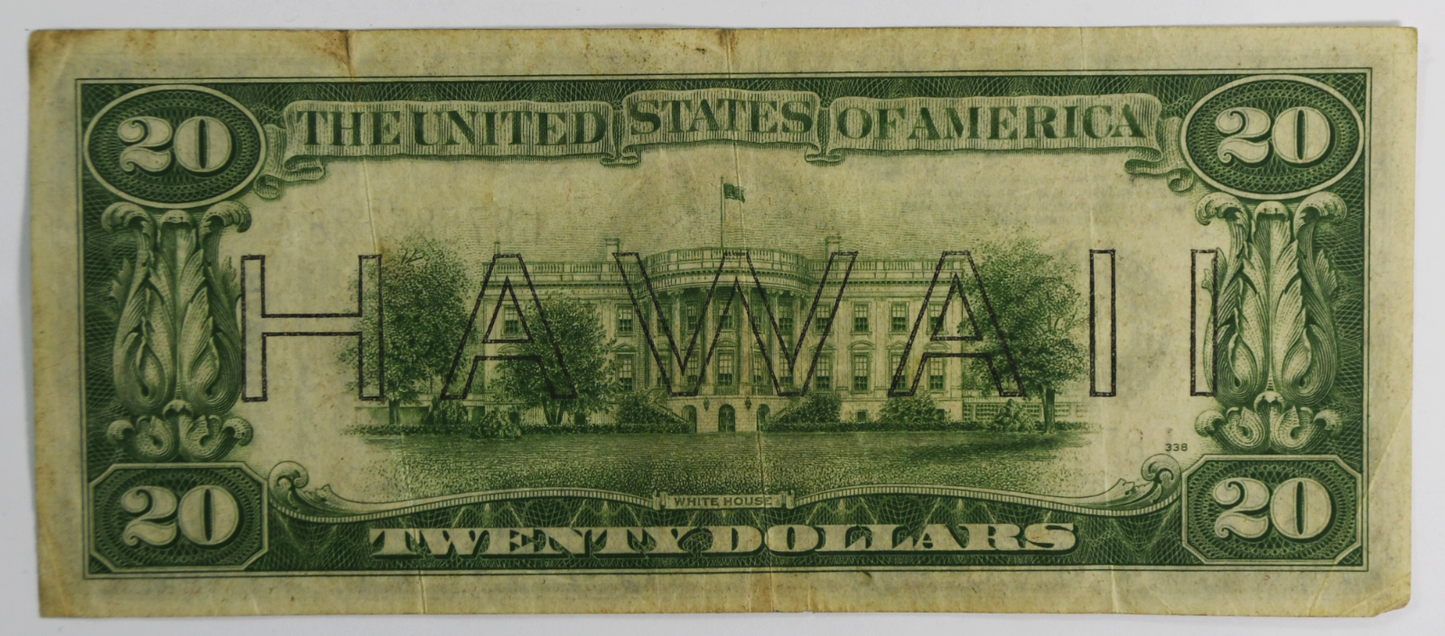1934 A $20 Twenty Dollars FRN WWII Emergency Issue Hawaii Note L87585228A