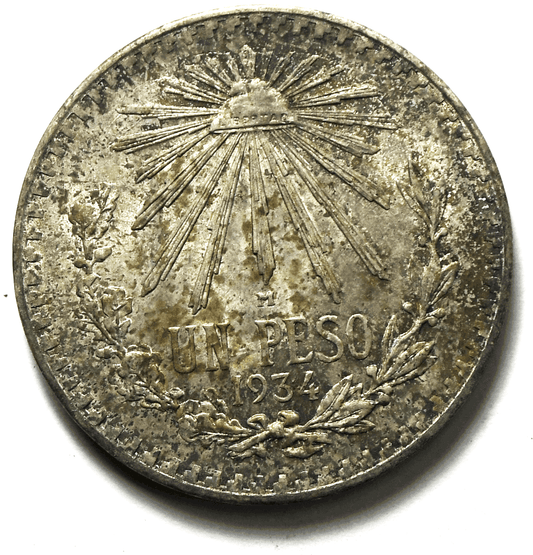 1934 Mexico Silver One Peso Coin KM#455