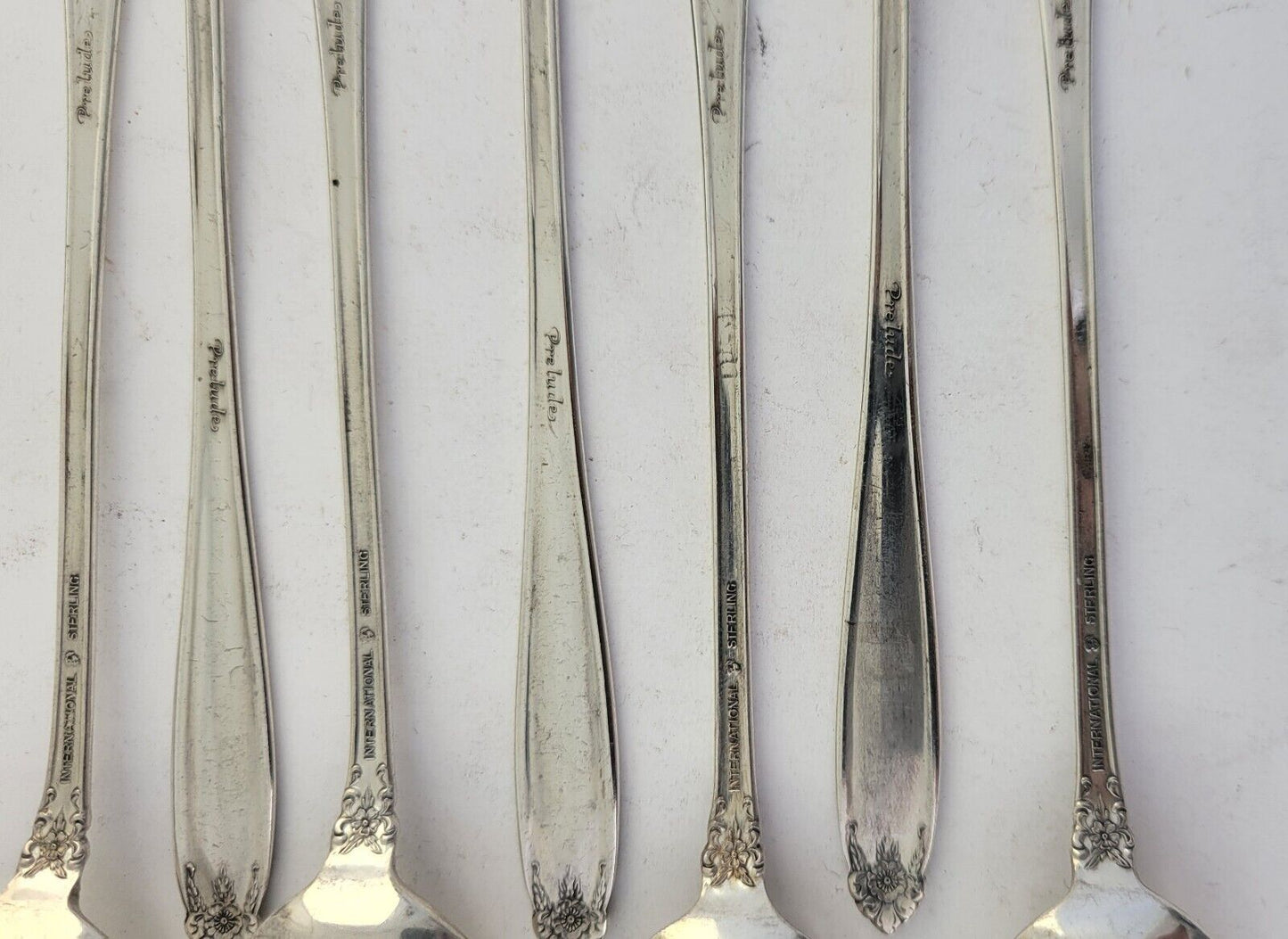 7pc. International Prelude Sterling Silver 7 3/8" Long Iced Tea Spoons 6.3oz.
