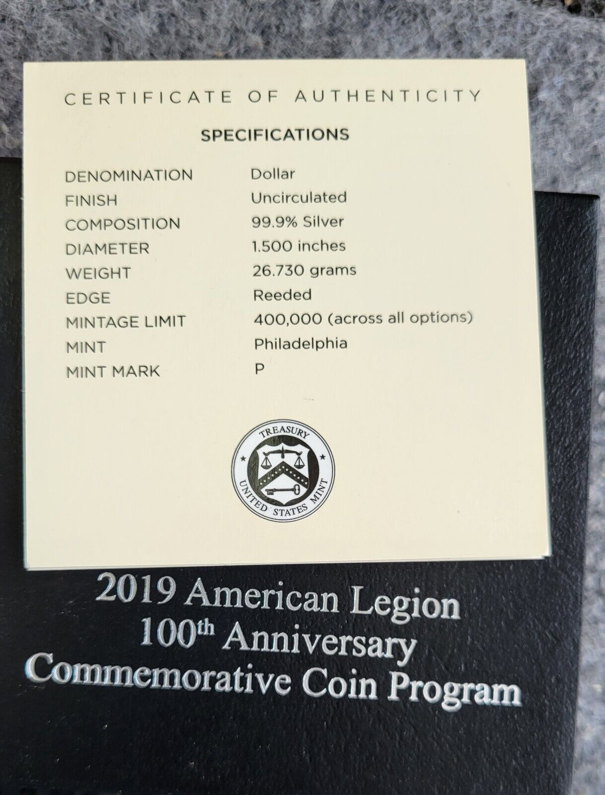 US Mint 2010, 07, 19 Commemorative Silver $1 Little Rock, Legion, Apollo, Vets