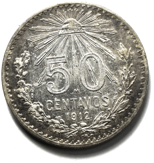 1912 Mexico Estados Unidos Mexicanos Fifty Centavos 50c Silver Coin KM#445