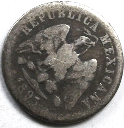 1893 Ga S Mexico Second Republic 10 Centavos Silver Coin KM# 403.4
