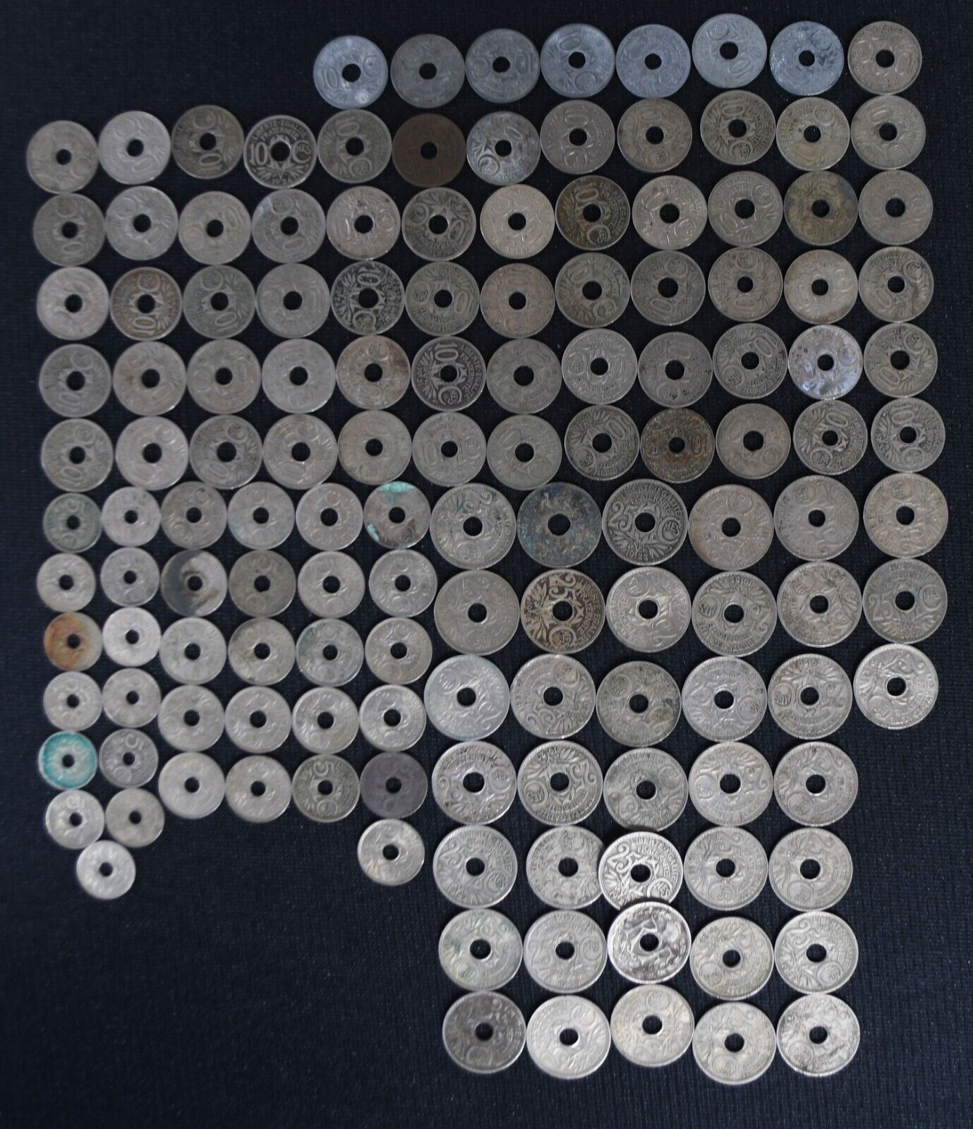 140pc France 38-25c 68-10c 34-5c Centimes Holed Coins Lot 1917-1941
