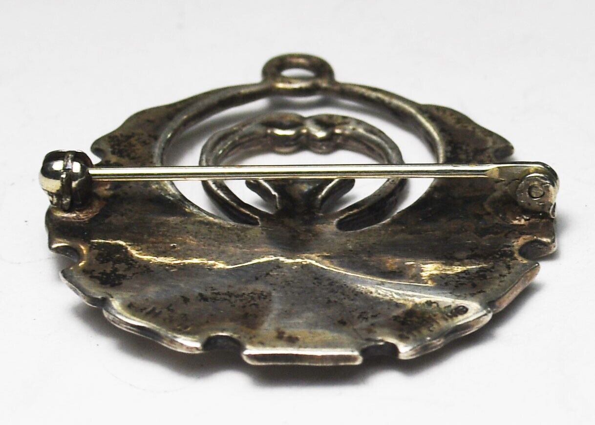 Sterling Silver Vintage H & H Scottish Thistle Round Brooch Pin Pendant