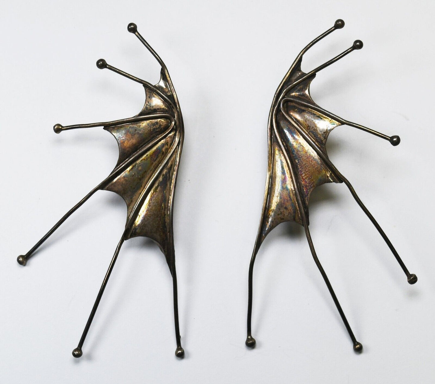 Sterling Dragon Bat Wing Halloween Angry Butterfly Earrings 80mm x 40mm