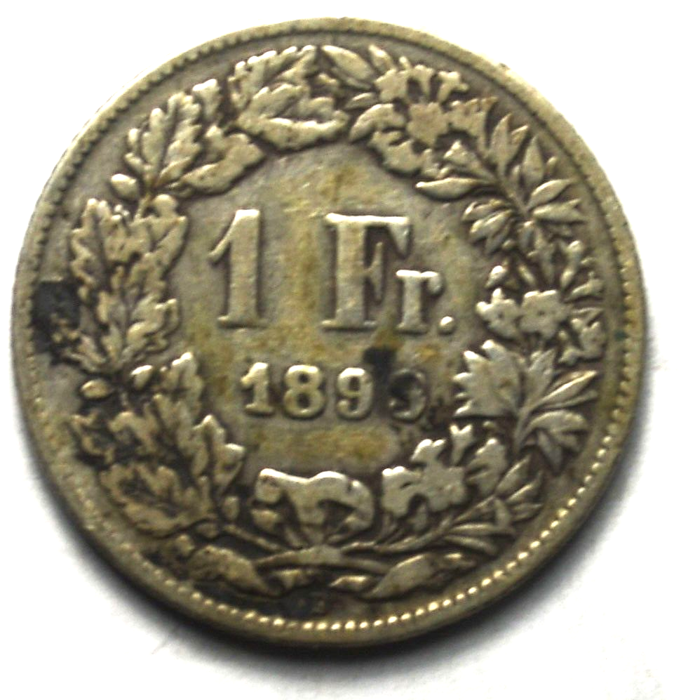 1899 B Switzerland One Franc Silver Coin KM# 24