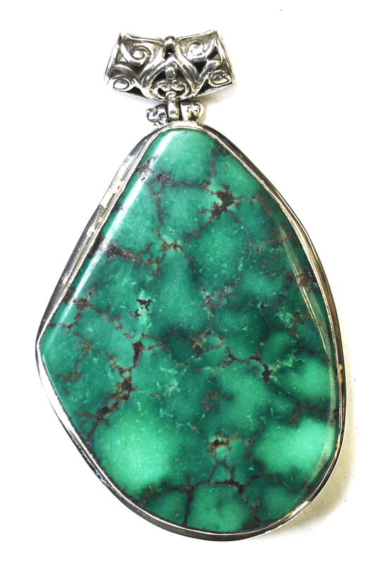 Sterling Silver Large Green Turquoise Slider Pendant 3-3/8" x 51mm