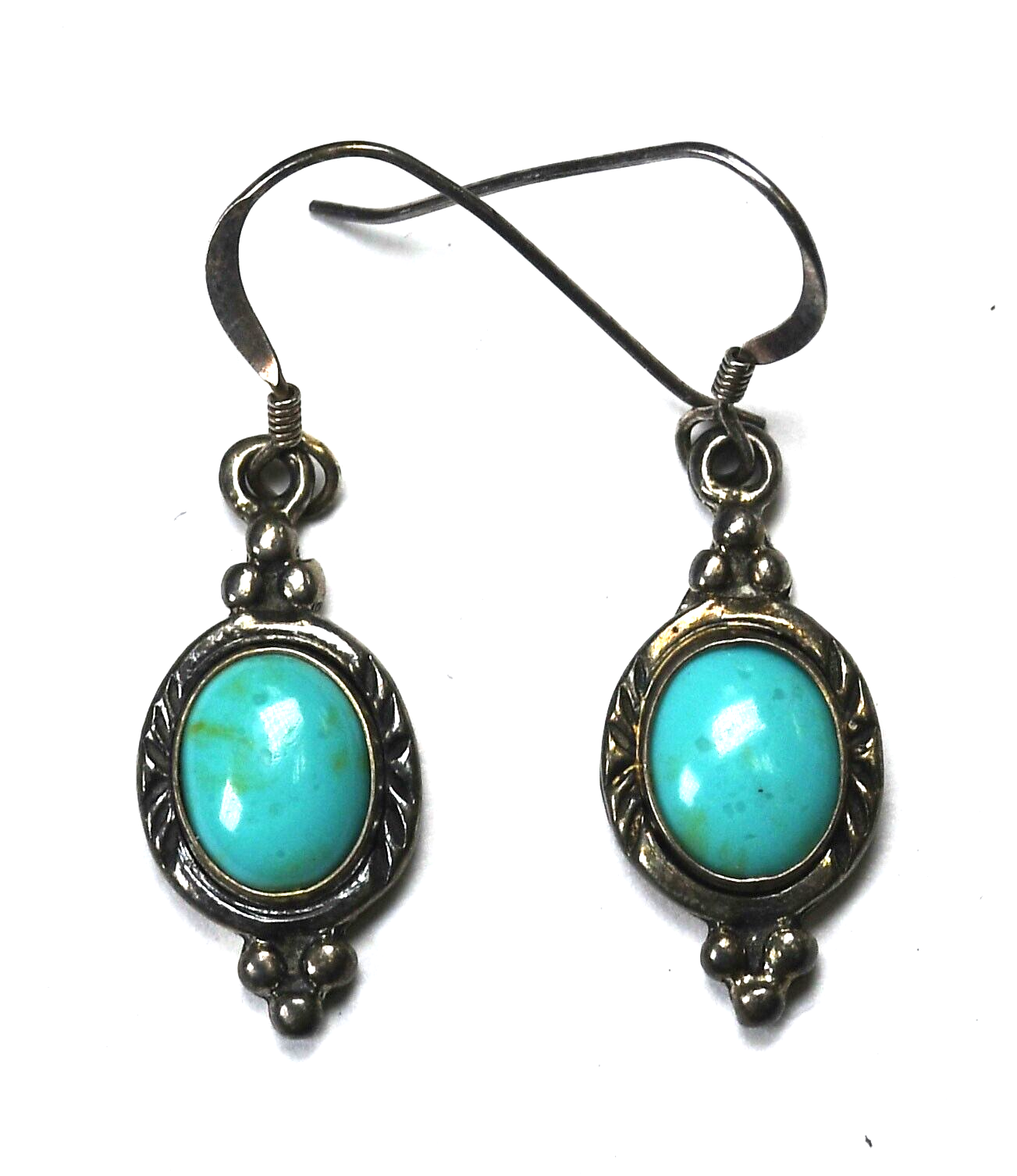 Sterling Silver Oval Turquoise Dangle Earrings 33mm x 10mm