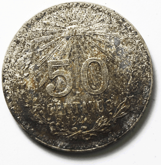 1944 Mexico Estados Unidos Mexicanos Fifty Centavos 50c Silver Coin KM#447