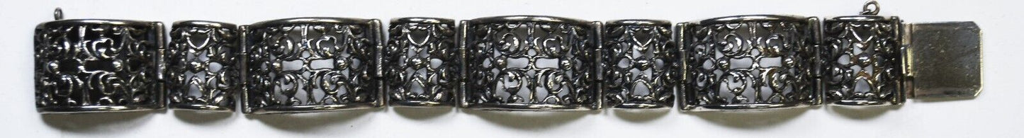 Sterling Danecraft Filigree Scroll Dot Bracelet 19mm 6.75" No Safety Chain