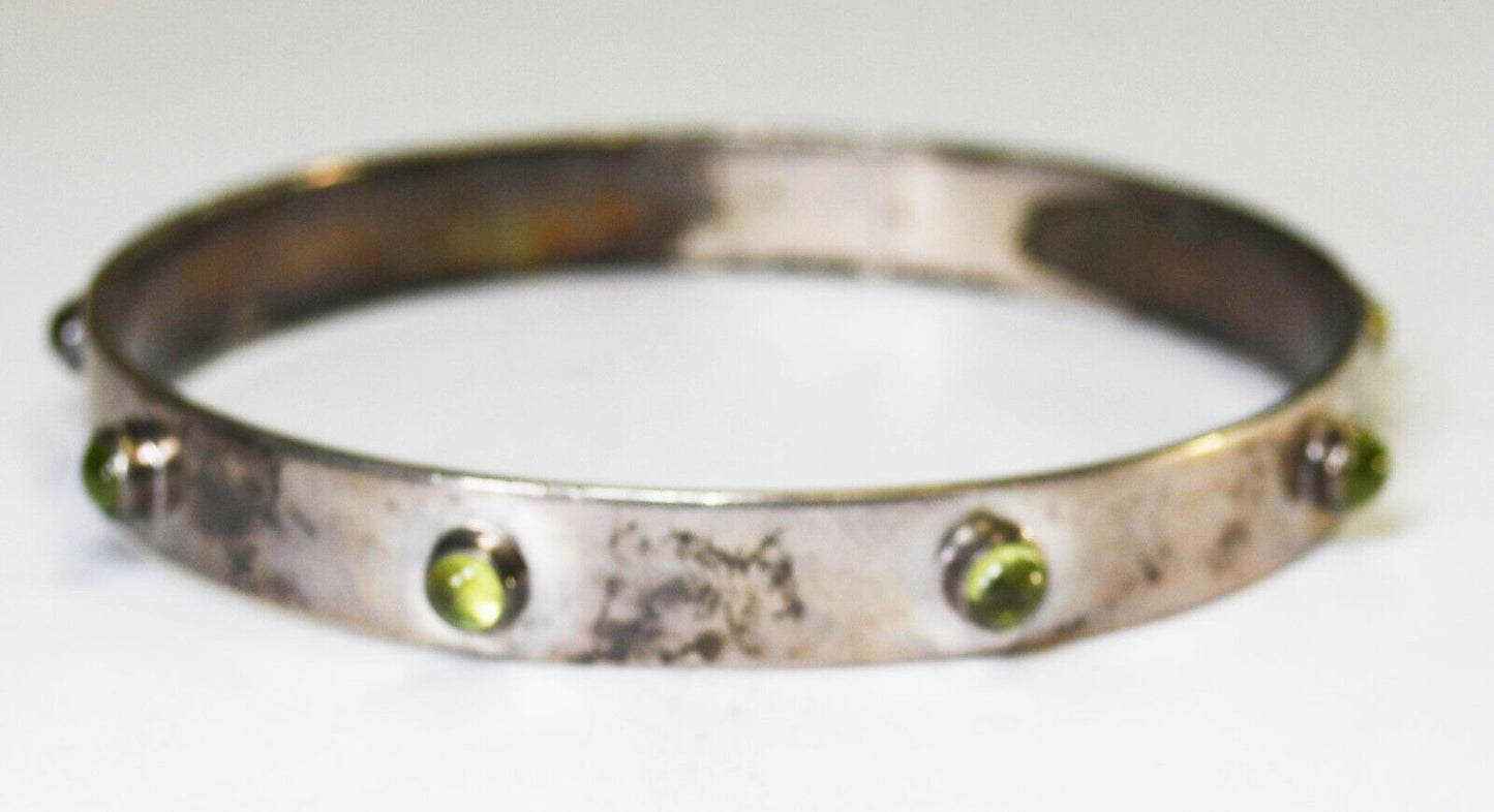 Sterling Silver Baroni Yellow Green Glass Round Medium Bangle Bracelet 9mm
