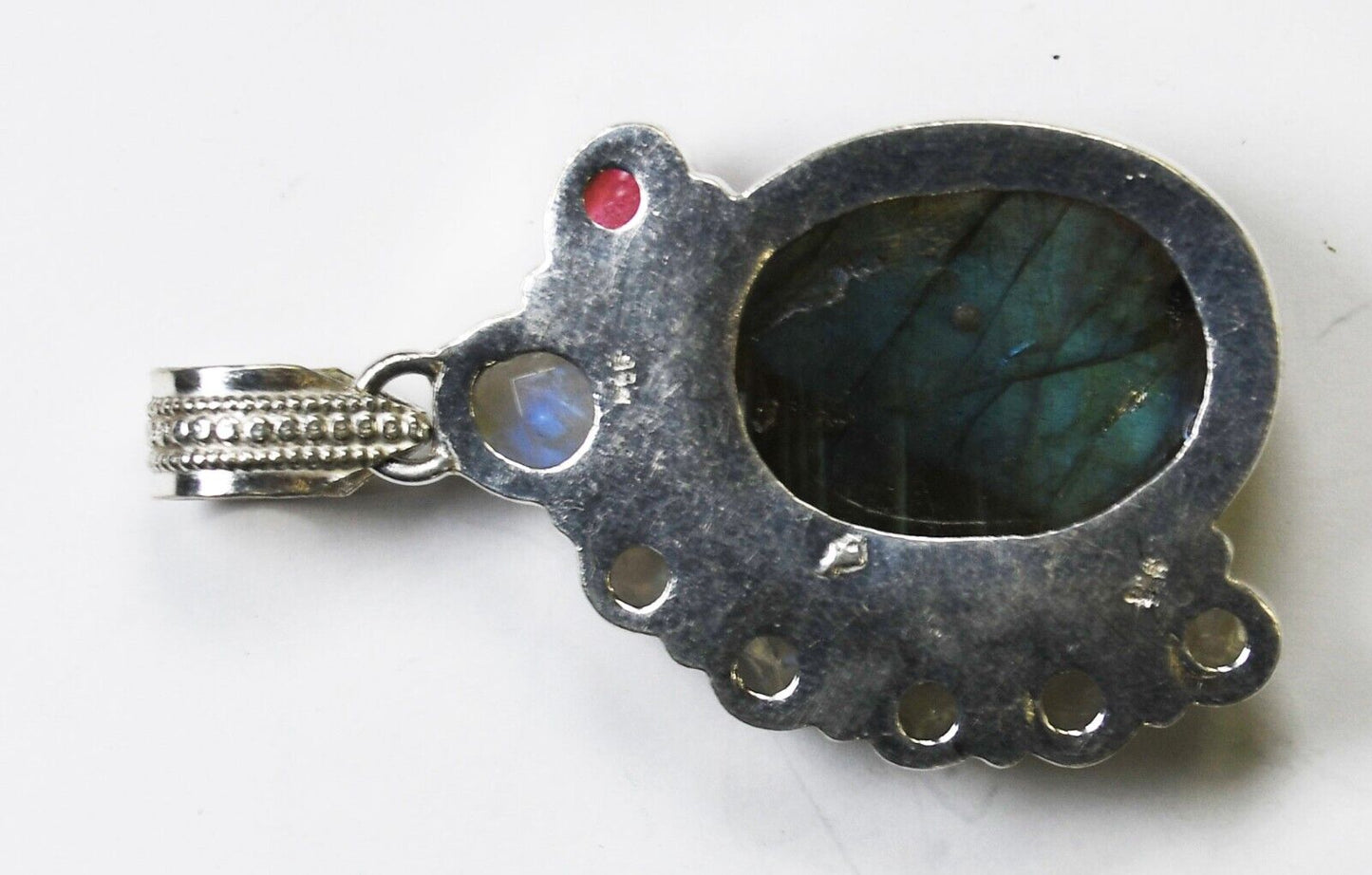 Sterling Silver Labradorite Crackle Quartz Pendant 51mm x 29mm
