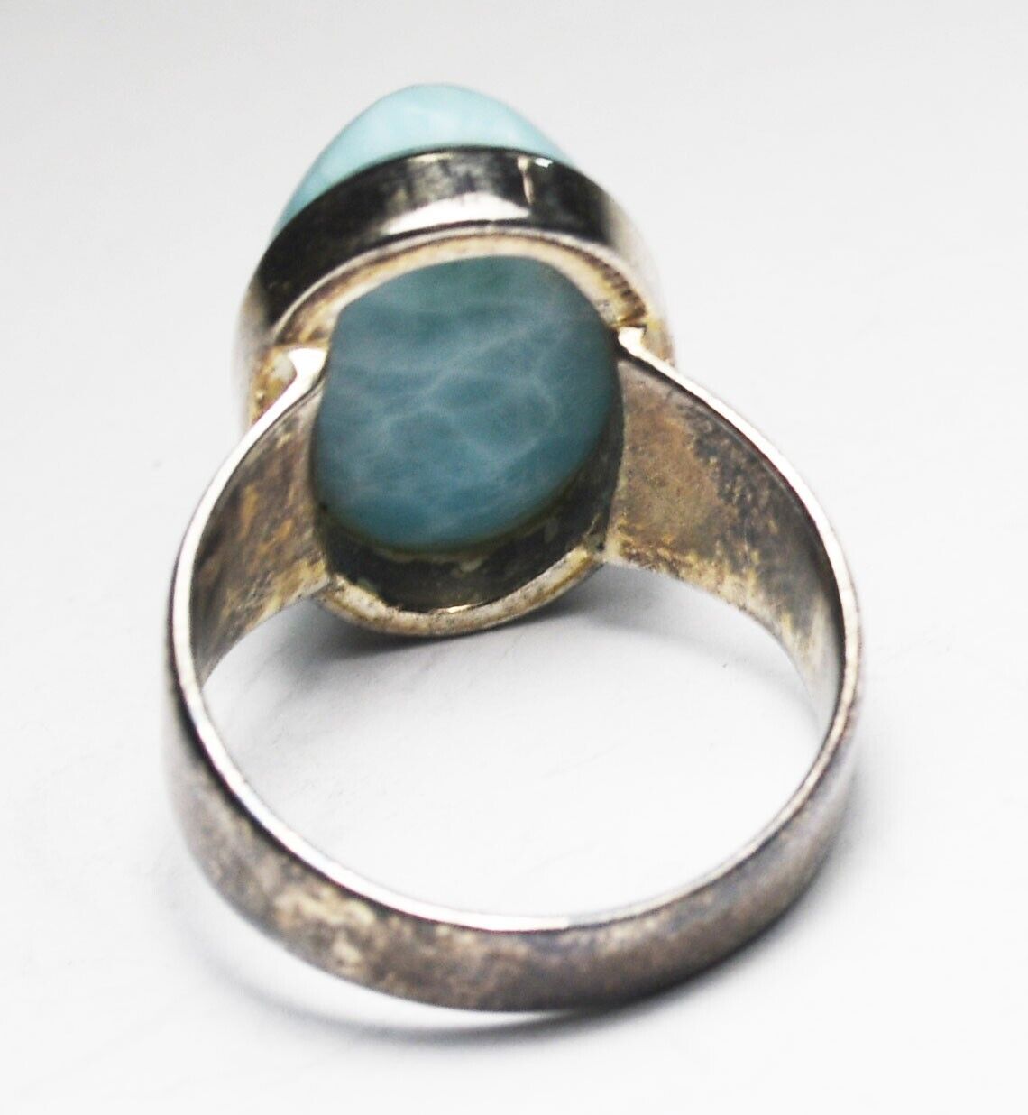 Sterling Silver Oval Larimar Solitaire Ring 21mm Size 9