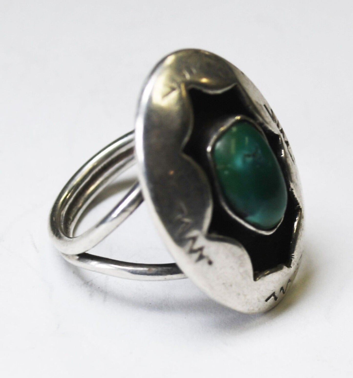 Sterling Silver Green Turquoise Shadow Box Ring 28mm Size 6.5