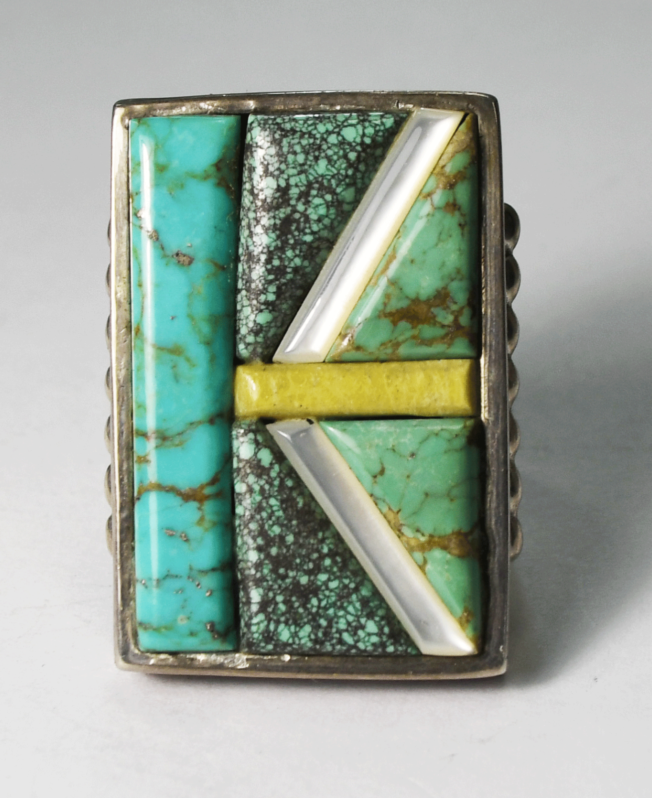 Sterling Golden Eagle Cobblestone Turquoise Inlay Rectangle Ring 36mm Size 12