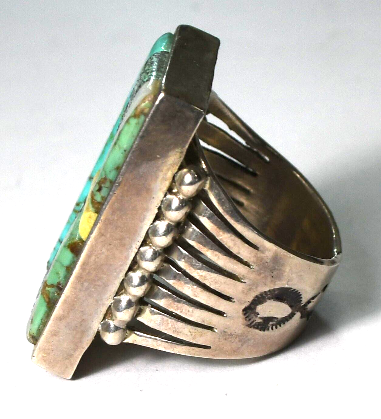 Sterling Golden Eagle Cobblestone Turquoise Inlay Rectangle Ring 36mm Size 12