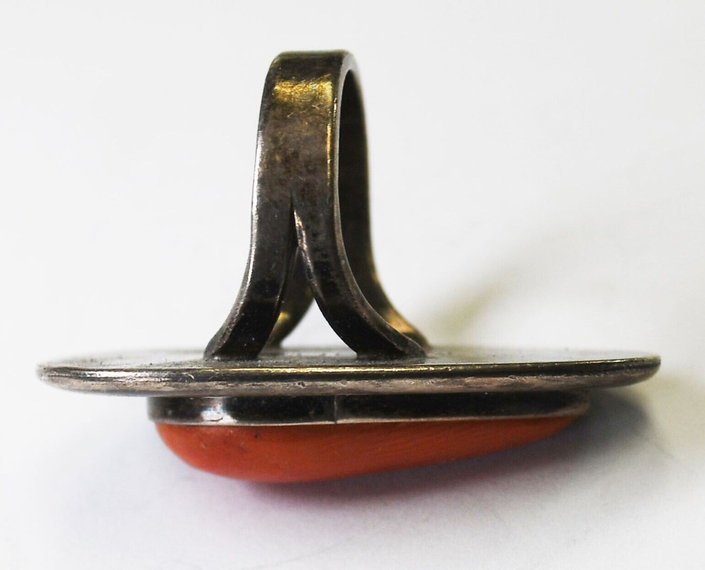 Sterling Silver Duran Teardrop Ovoid Coral Ring 37mm Size 6-1/2