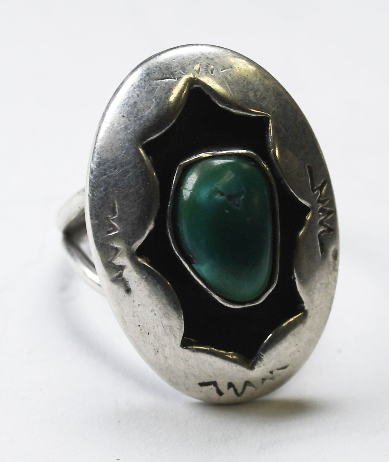 Sterling Silver Green Turquoise Shadow Box Ring 28mm Size 6.5