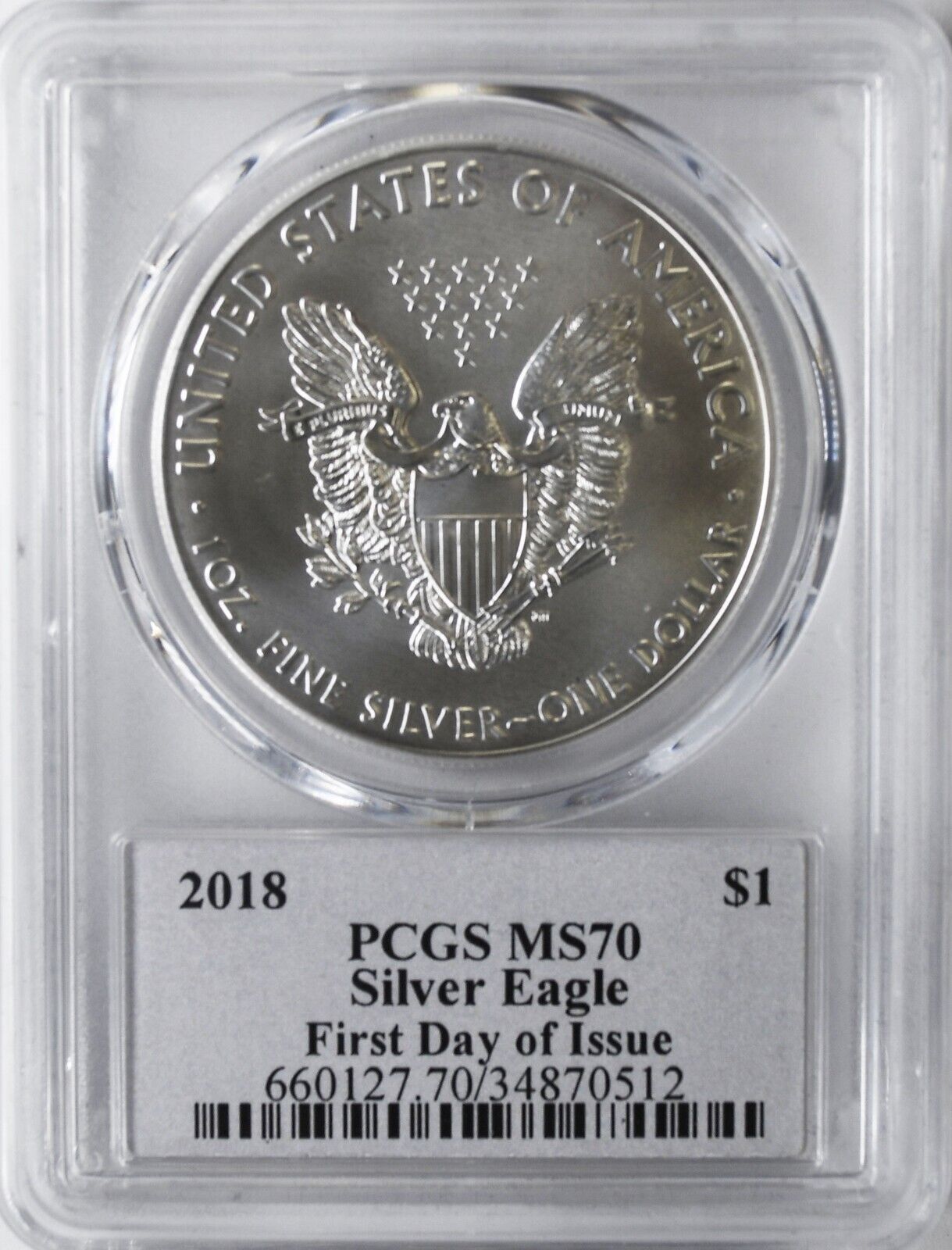 2018 $1 Silver American Eagle PCGS MS70 One Ounce Fine First Day Cleveland Label