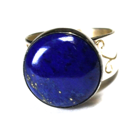Sterling Silver Desert Rose Round Blue Lapis Ring 15mm Size 7