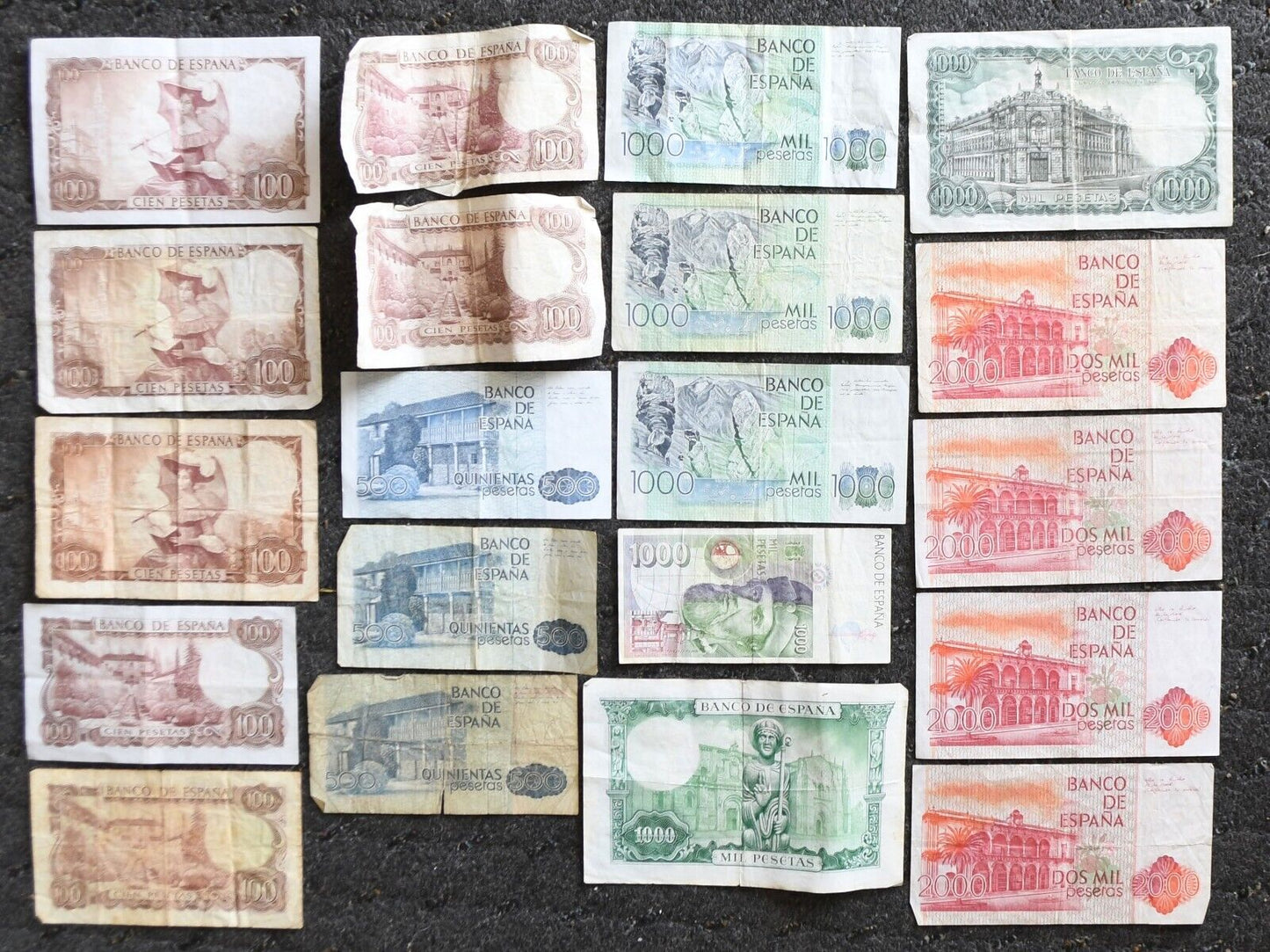 20 Spain 100 500 1,000 2,000 Pesetas Banknotes 1965-1980