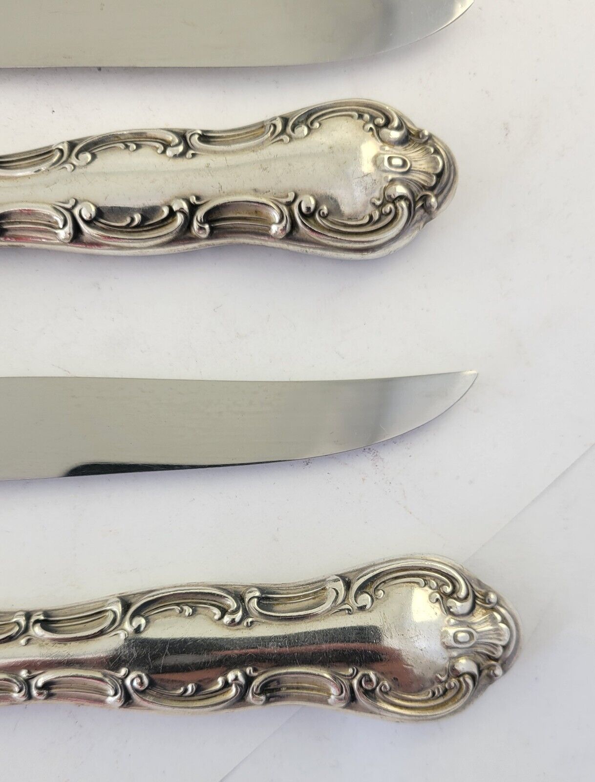 5 Gorham Strasbourg Sterling/Stainless Steak Knives 9 1/2" Henckels Blade