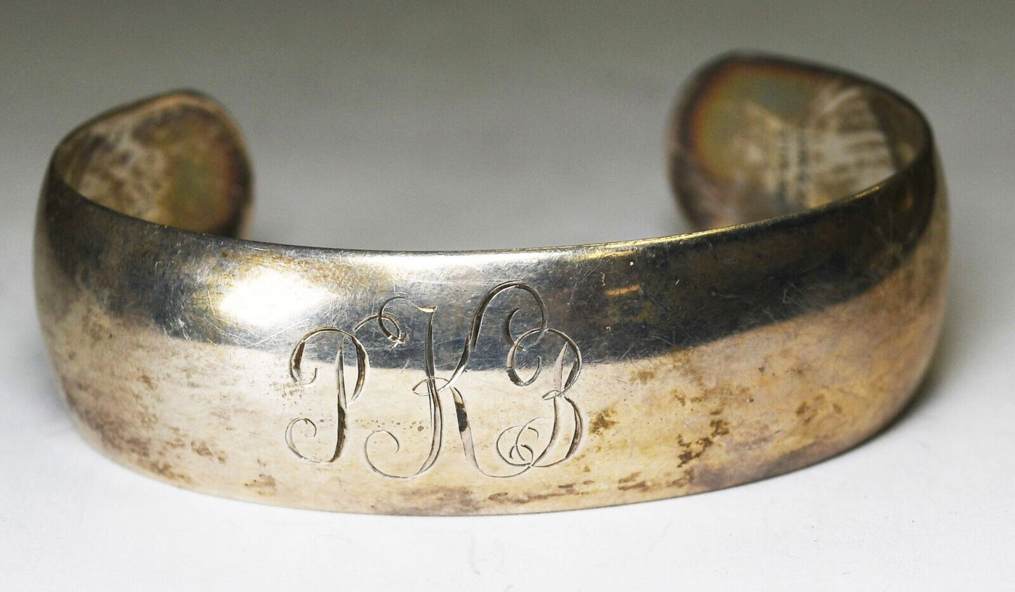 Sterling Vintage Kirk & Sons Plain Cuff Bracelet Monogrammed 21mm 7.5" Wrist