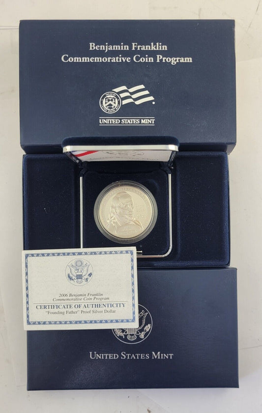 2006-P Benjamin Franklin Commemorative Proof Silver Dollar Coin Boxed w/COA