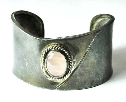 Sterling Silver J.W. Oval Pink Moonstone 39mm Wide Cuff Bracelet 7" Wrist