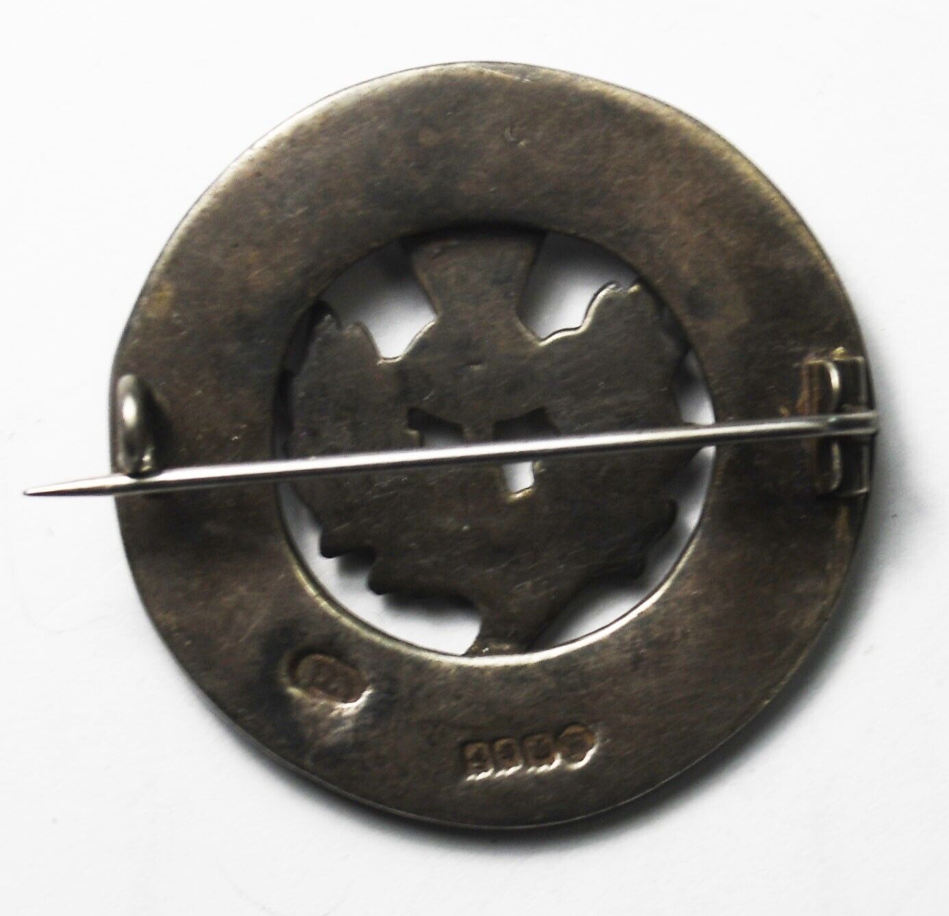 Sterling Robert Allison Glasgow Scottish Thistle Round Brooch Pin 35mm
