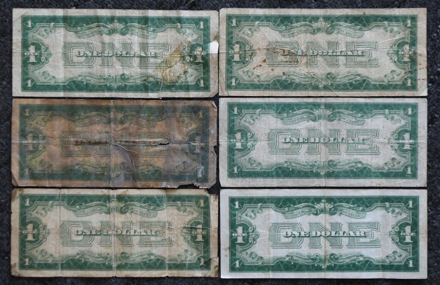 6- 1928 B $1 One Dollar Silver Certificate Blue Seal Notes Funny Backs 1928B