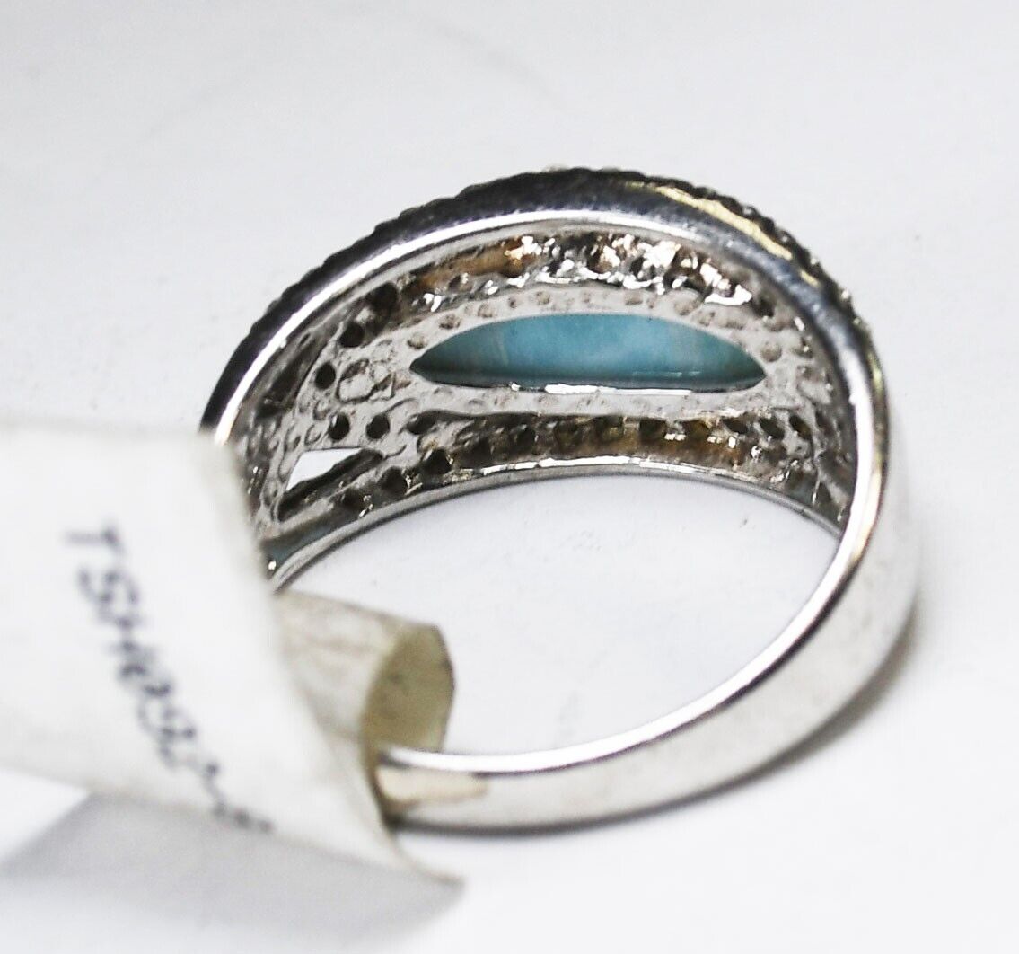 Sterling Silver NOA Larimar CZ Halo Ring 10mm Size 8