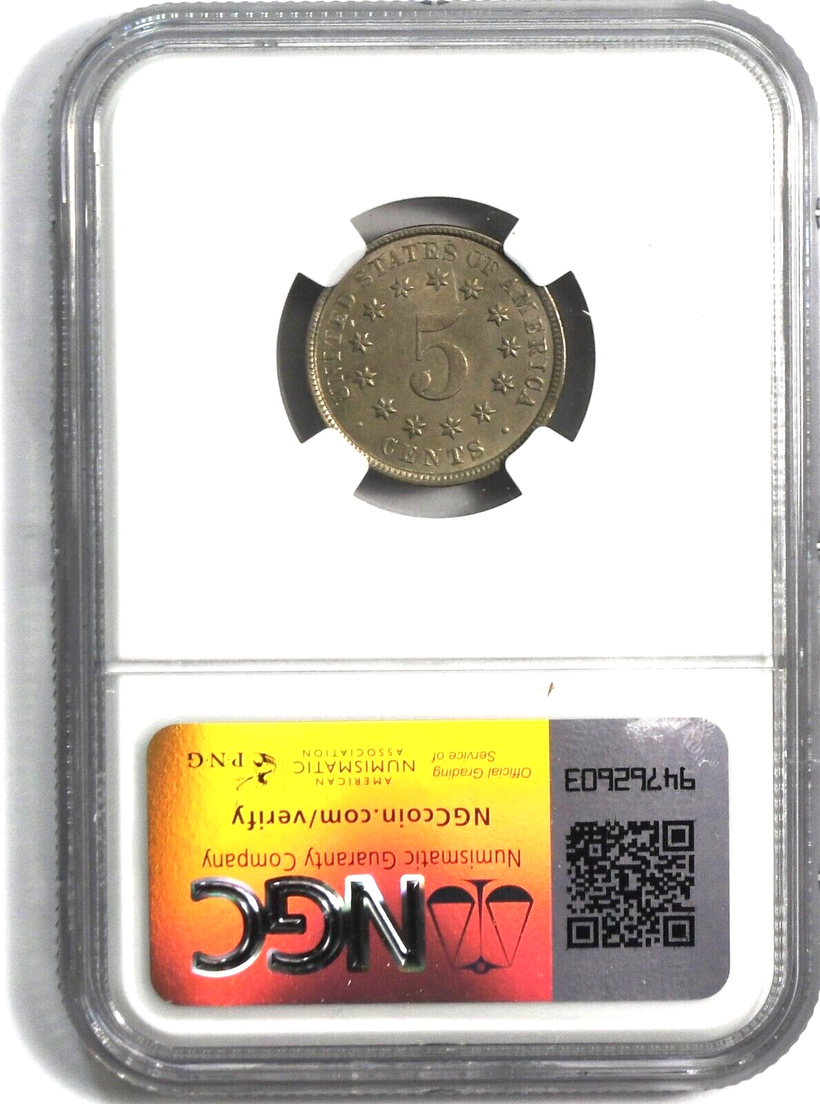 1883 5c Shield Nickel Five Cents US Coin MS62 Uncirculated NGC