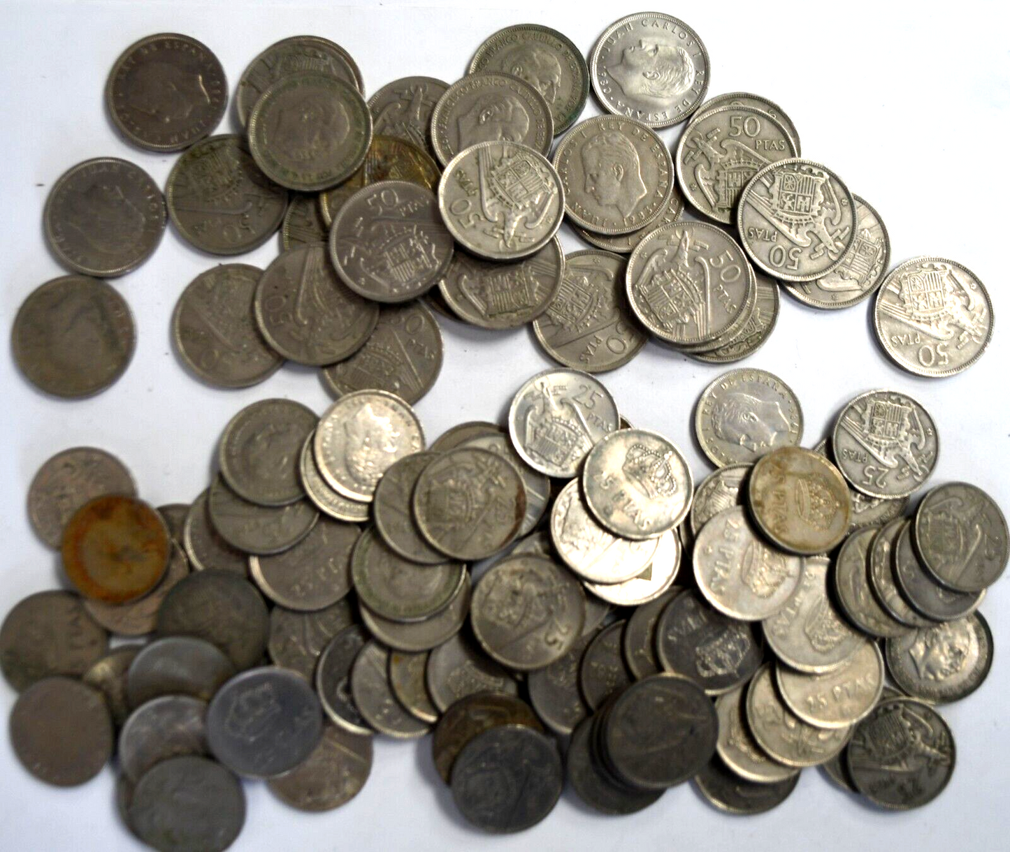 109pc Spain 77pc 25 & 32pc 50 Pesetas Coins Lot 1950's 1980's