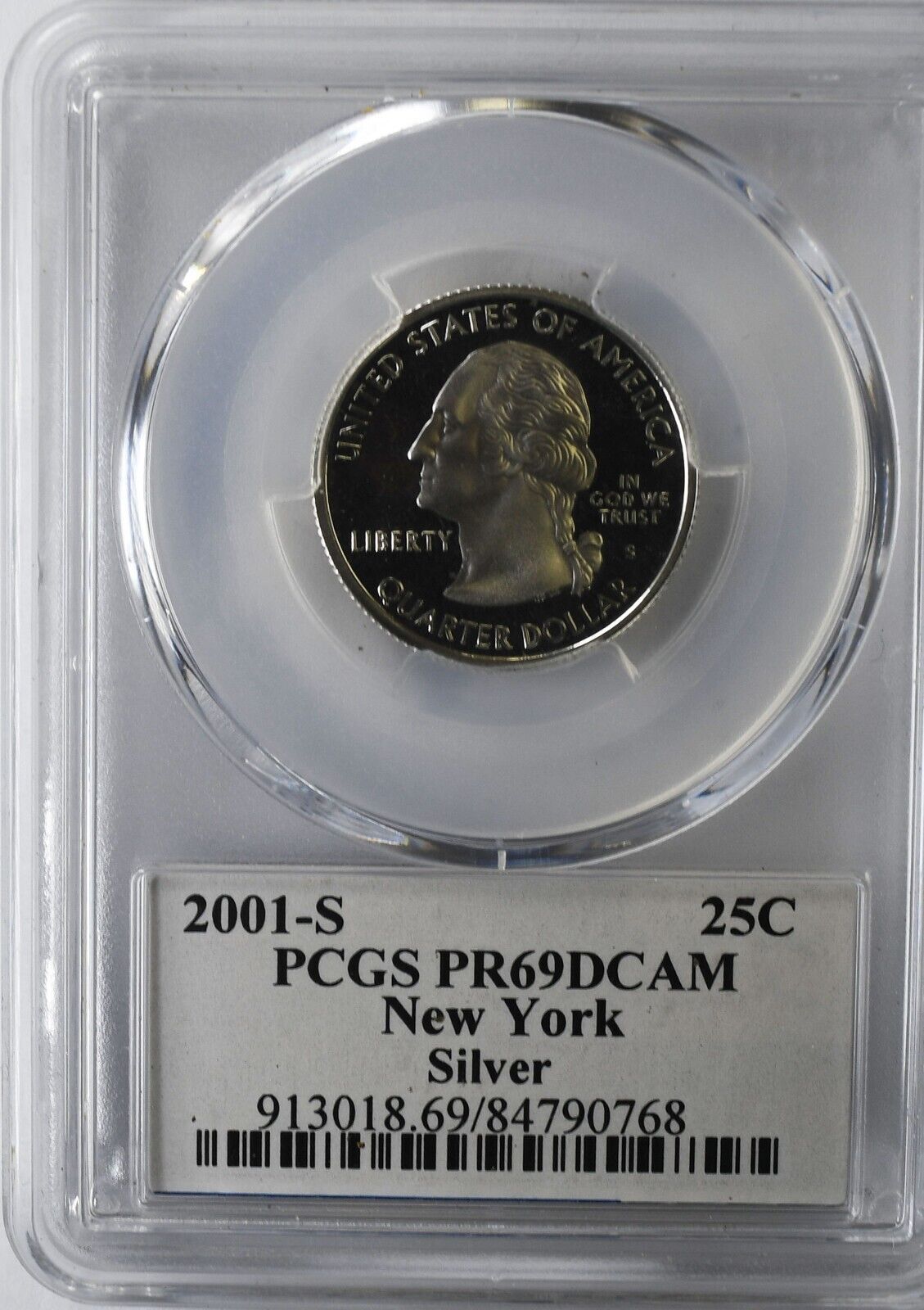 2001 S 25c Washington Silver Quarter Dollar Proof PCGS PR69 DCAM NY