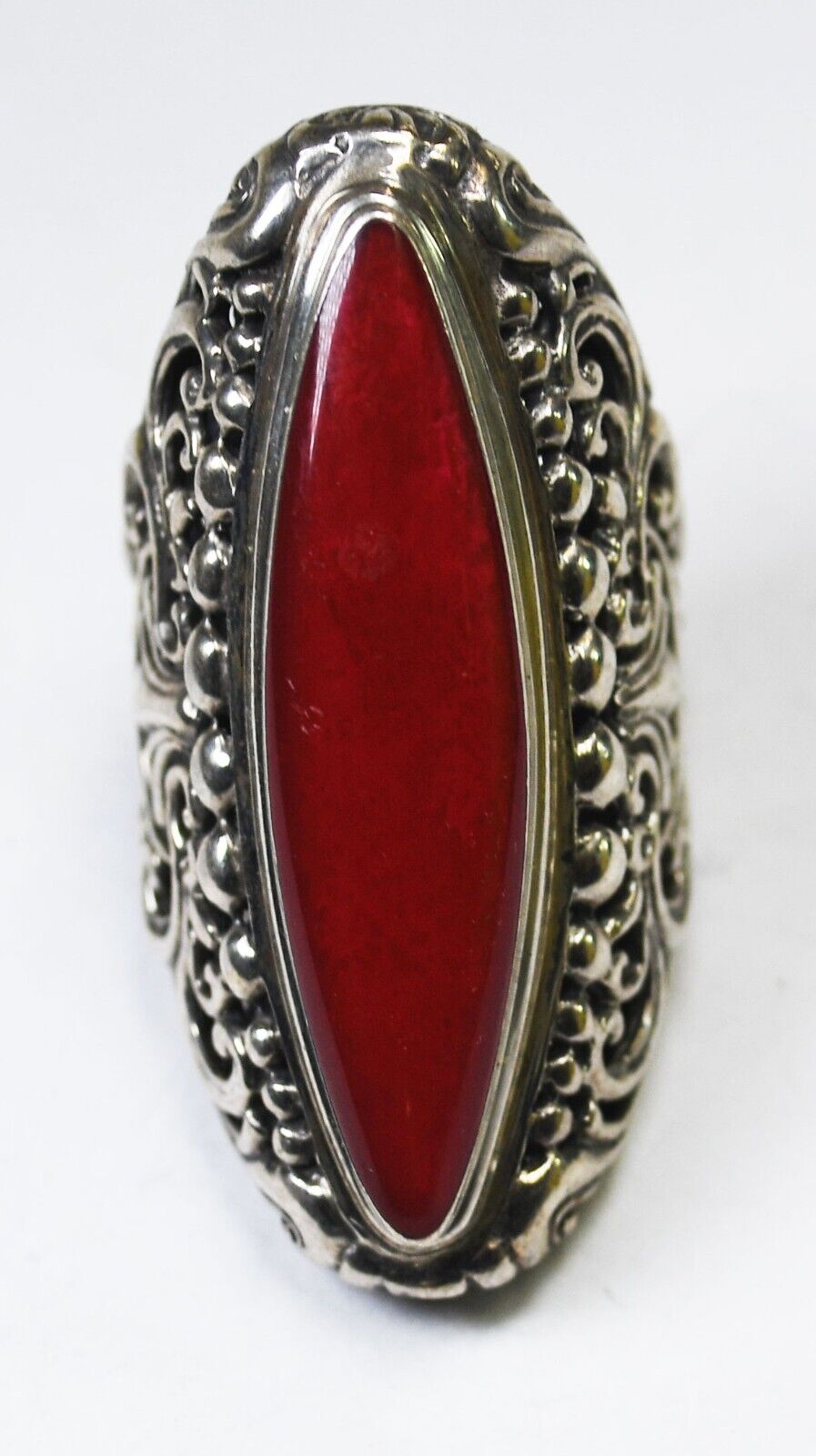 Sterling Silver Signed G Large Red Jasper Bali Ring 47mm Size 9