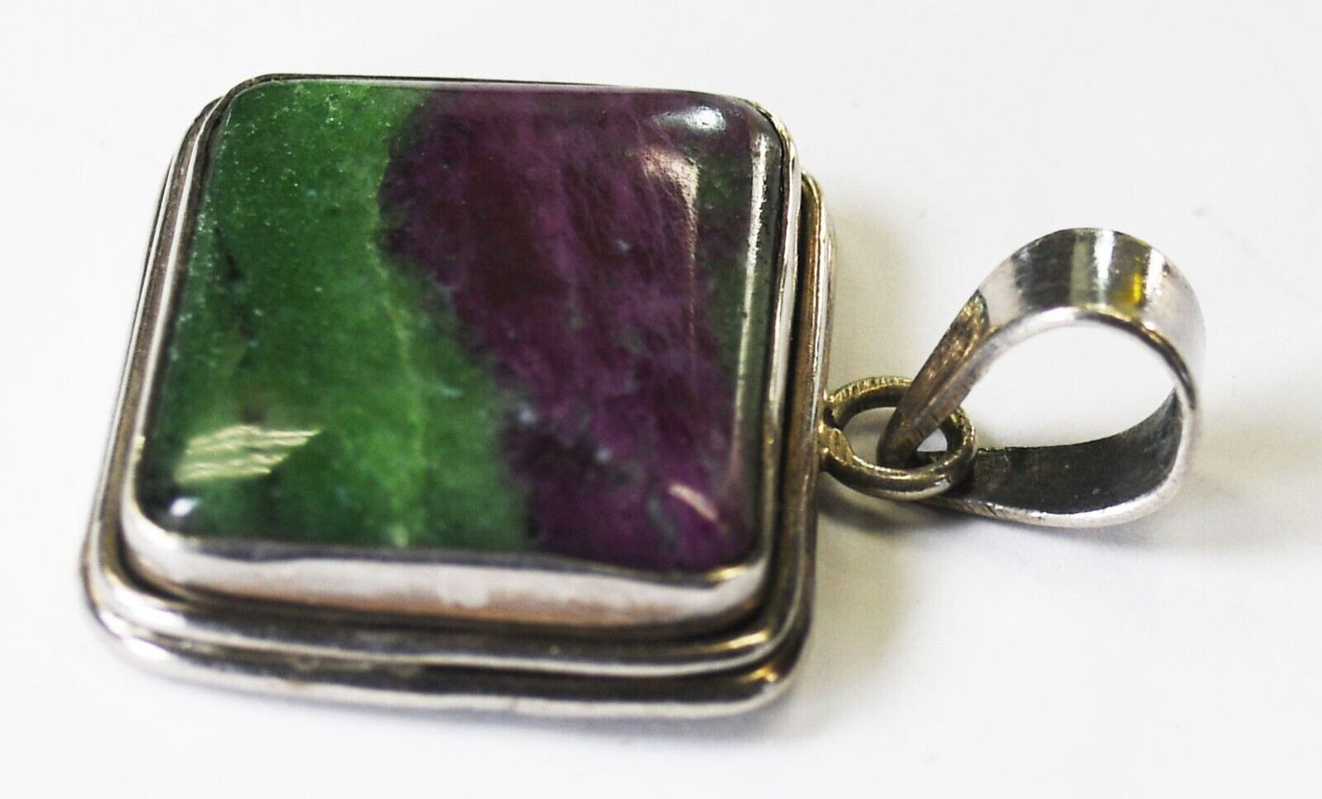 Sterling Silver Ruby in Zoisite Rectangle Purple Green Pendant 42mm x 29mm