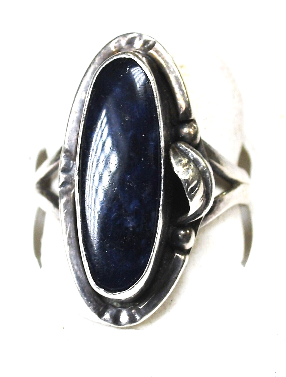 Sterling Silver Mexico GFIS Oval Sodalite Floral Ring 26mm Size 8