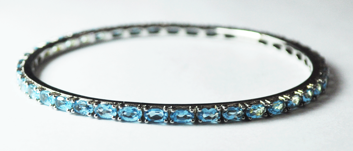 Sterling SJM Round Bangle Bracelet Oval Topaz Eternity 3.5mm 2-5/8" Diameter